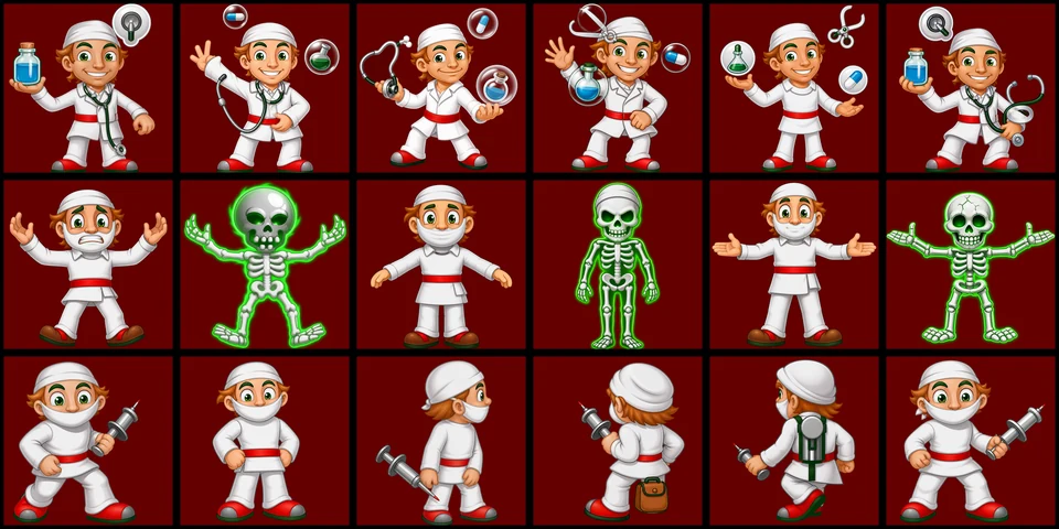 Body: VIP's redrawn WIN, LOSE and TIME cartoons, six frames each