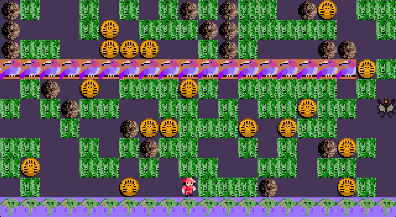 A cave in the faithful build, with the original 16 by 16 sprites