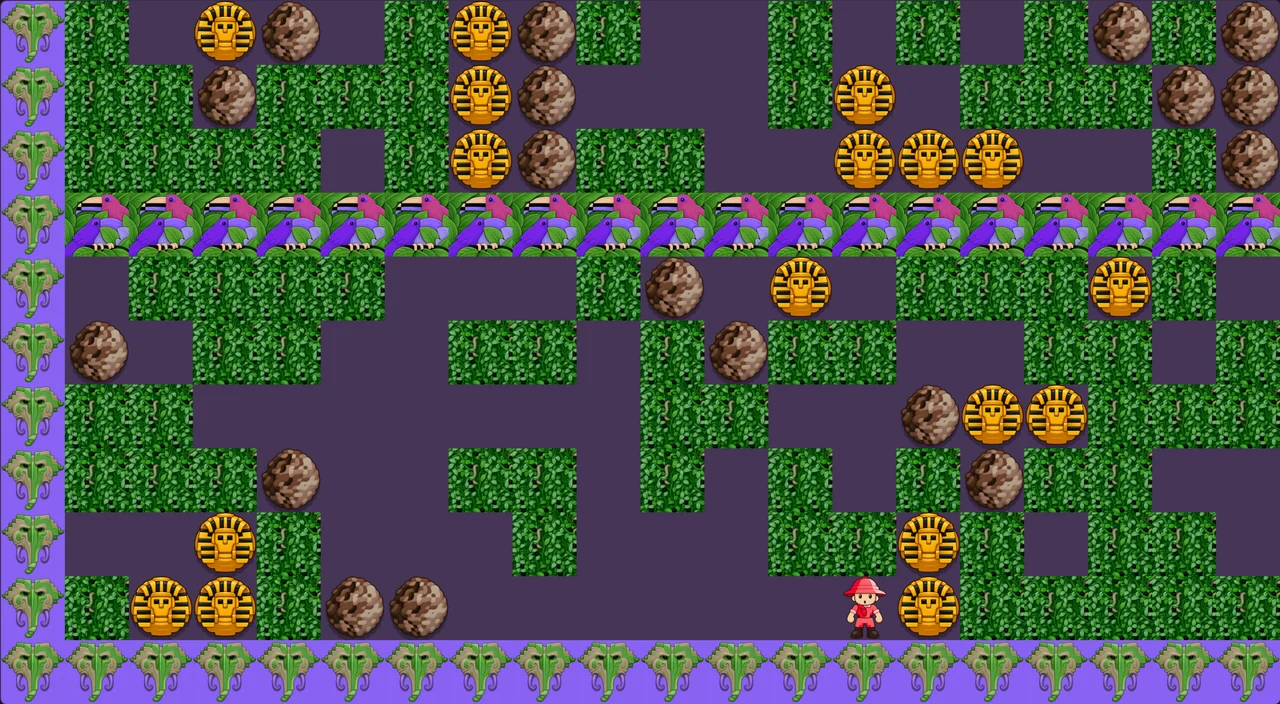 A cave in VIP, with redrawn boulders, treasure and walls